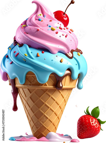 Ice Cream 3D PNG Transparent Background (Isolated on White Background)