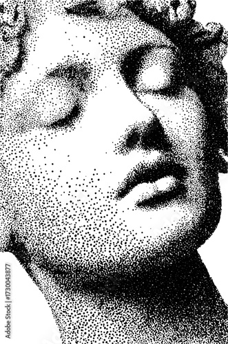 Face illustration in black and white. Simple dot vector art with profile expression, creating an elegant representation.