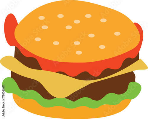 Classic cheeseburger icon Juicy burger with cheese lettuce tomato, and bun fast food illustration delicious snack concept