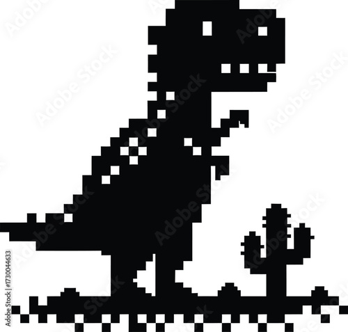 Retro Pixel Dinosaur Silhouette Vector Illustration