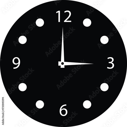 Black round wall clock vector illustration showing time concept and daily schedule symbol