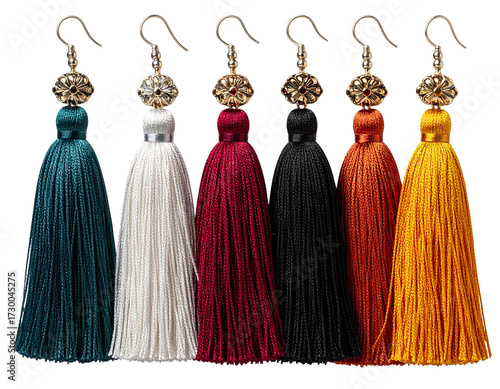 Wallpaper Mural Set of Professional product image of silk thread tassel earrings in different colors Torontodigital.ca