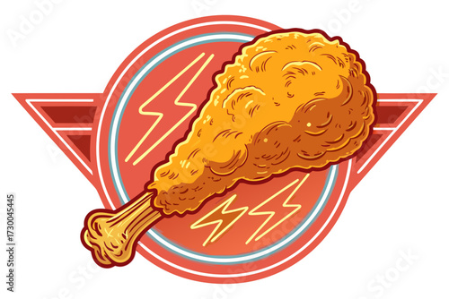Featuring Fried Chicken Drumstick With Neon Glow Bold Vect Stunning Premium Digital Asset