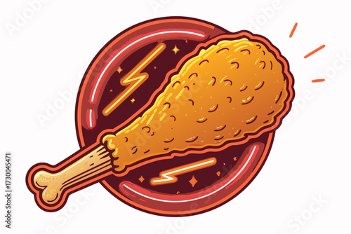 Fried Chicken Drumstick With Neon Glow Bold Vect Premium Digital Asset Perfect for Editorial Content