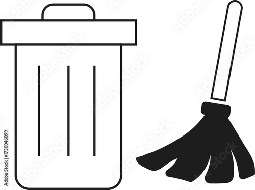 Trash and cleaning tools icon silhouette vector forsanitation maintenance and household cleaning services
