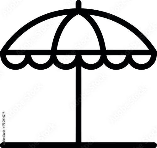 Simple line art illustration of a beach umbrella providing shade on a sunny day.