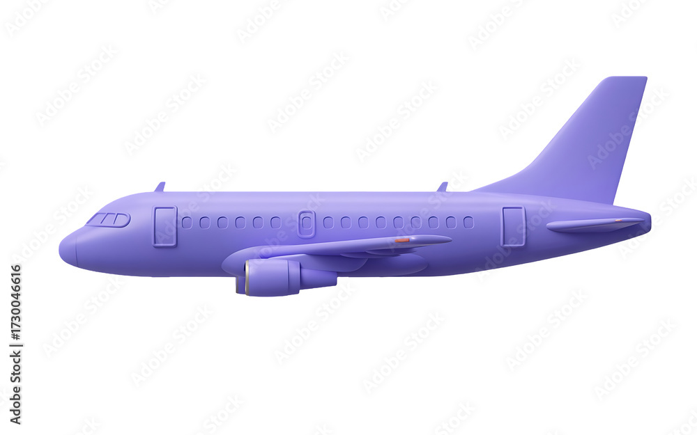 Fototapeta premium A captivating 3d render showcases a sleek, purple airplane gracefully soaring against an isolated on transparent background, symbolizing travel, innovation, and modern aviation