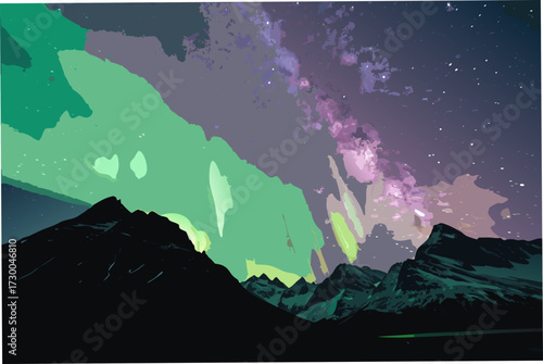 Vibrant Glowing Aurora Borealis Above Mountains Bold Cos High-Quality Stock Image