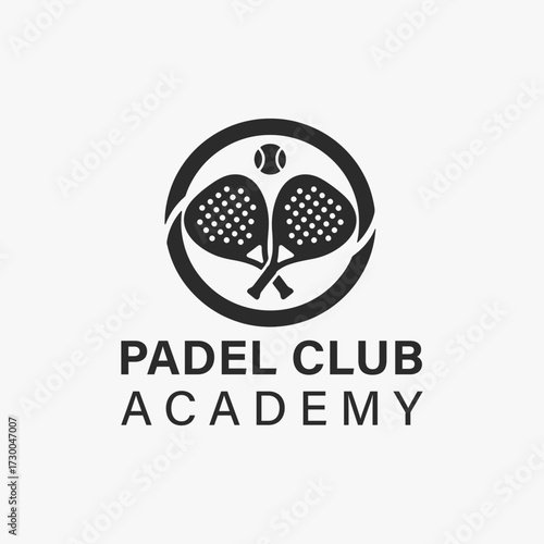 The flat design concept for the Padel club logo academy poster focuses on simplicity, elegance, and ease of recognition.