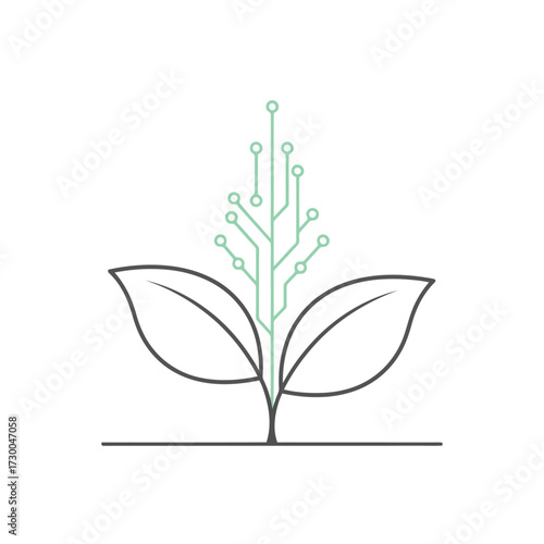 Vector illustration of vector art of abstract plant with circuit board pattern concept of green energy, technology, and environmental conservation