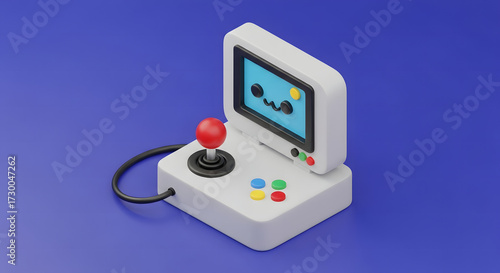 charming isometric retro game console with cute screen