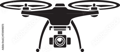Drone with camera silhouette vector, black and white silhouette vector illustration