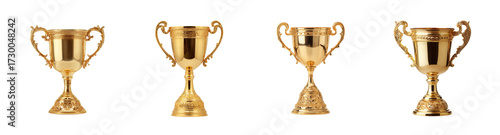 Set of Elegant Gold Trophies, Symbol of Victory and Achievement, Isolated on Black Background for Design PNG set Transparent backround