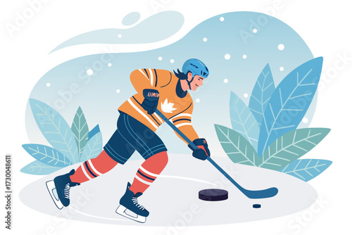 Photography Showcasing Ice Hockey Player With Glowing Puck Bold Vibrant Premium Digital Asse