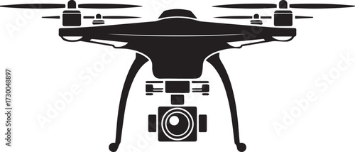 Drone with camera silhouette vector, black and white silhouette vector illustration