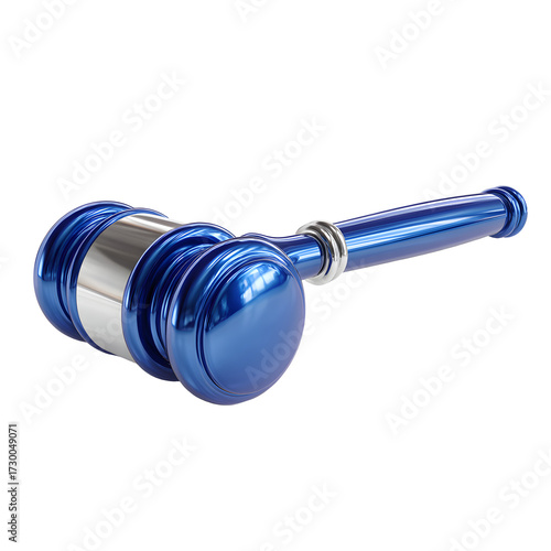 Blue gavel, symbolic legal hammer 3d rendered, white isolated background