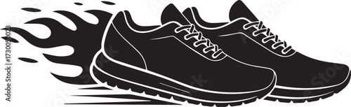 Shoes On Fire silhouette vector, black and white silhouette vector illustration