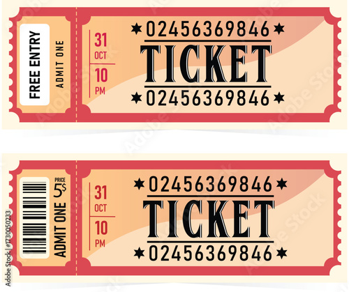 Retro cinema tickets, Free Entry and Paid Ticket Designs, Admit One, Vintage Style