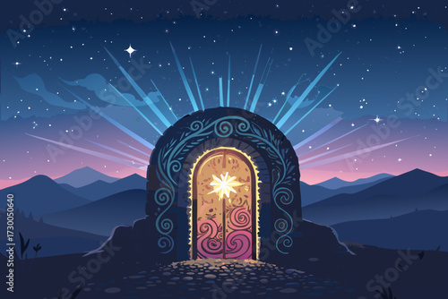 Stunning Mystic Portal Glowing Night Sky Bold Professional Photo