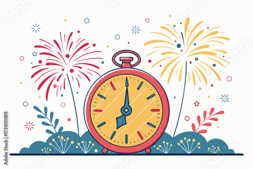 Featuring New Year Countdown Clock Glowing With Fireworks Crisp Professional Photo