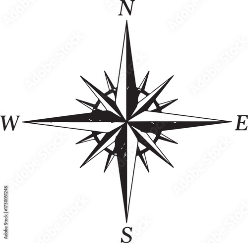 Classic compass rose showing north south east and west directions for navigation and exploration