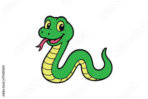Cartoon Snake Crawling Clipart vector icon white background.