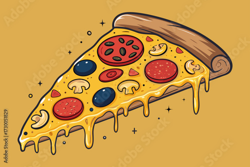 Depicting Pizza Slice With Glowing Melted Cheese Bold Vect Dynamic Creative Visual