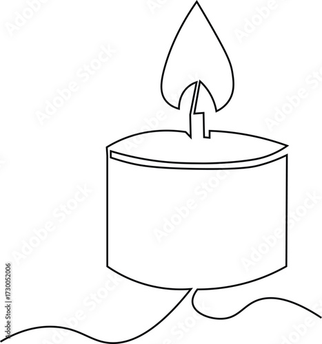 One line candle with burning flame minimal vector design on white