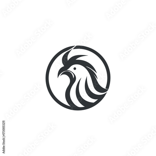 Abstract rooster head vector logo design, featuring creative farm, poultry, or food business branding emblem in modern vector style