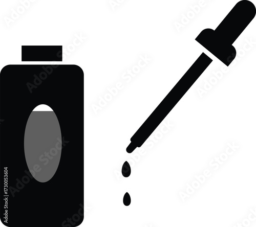 Cosmetic serum bottle with dropper minimalist black silhouette vector illustration representing skincare beauty and cosmetic product design