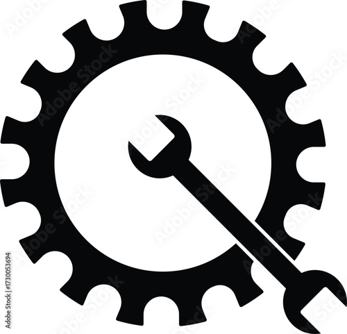 Industrial gear and wrench icon symbol of mechanical engineering repair and maintenance tools