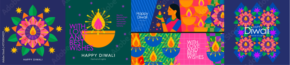 custom made wallpaper toronto digitalHappy Diwali. Indian Festival of Lights. Vector modern illustration of a diya, mandala, candles, pattern, ornament, and an Indian woman with fire for greeting cards, posters, or invitation, banner