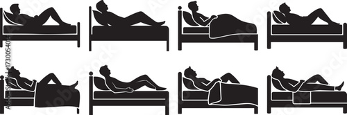 A group of Patient Hospital Bed silhouette vector, black and white silhouette vector illustration