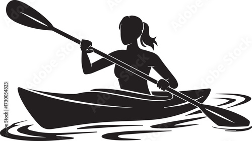  Woman Kayaking silhouette vector, black and white silhouette vector illustration