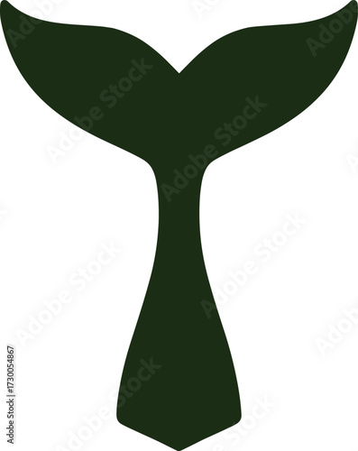 Whale tail silhouette, ocean symbol, marine life, diving whale, sea creature, dark green icon, nature emblem, aquatic design, wildlife logo, conservation theme, fluke shape, 