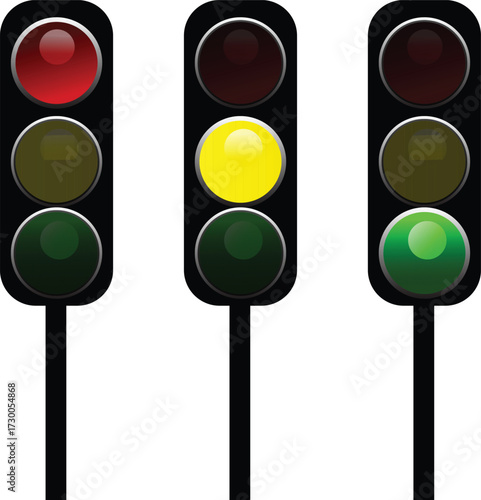 Set of vector traffic lights
illuminated red yellow and green signal