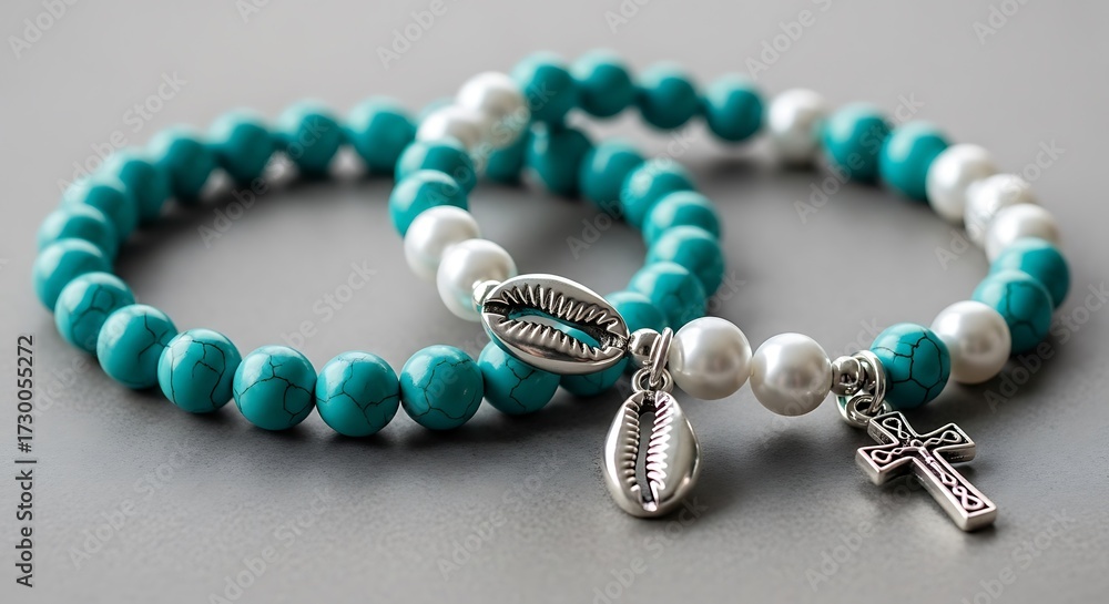 Obraz premium Beaded Bracelets with Shell and Cross Charms beads
