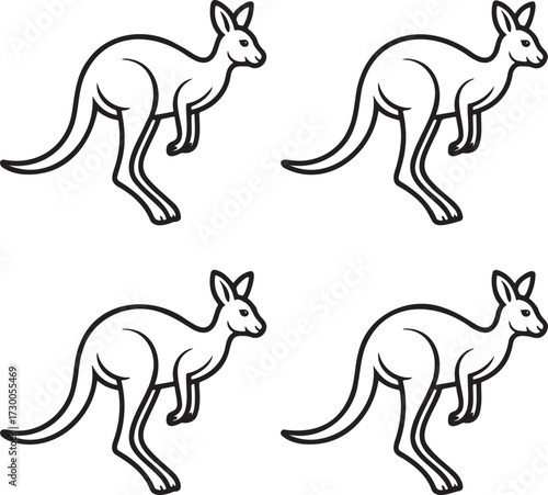 Set of Kangaroo Outline vector illustration isolated On Transparent Background