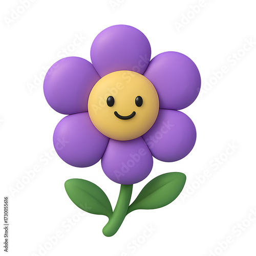 cute 3d purple smiling flower cartoon character 3d flower png illustration smiley face