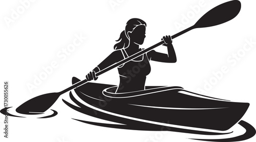  Woman Kayaking silhouette vector, black and white silhouette vector illustration