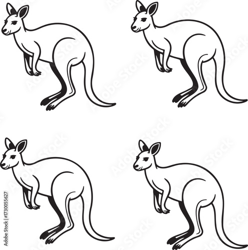 Set of Kangaroo Outline vector illustration isolated On Transparent Background