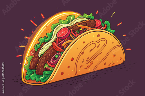 Beautiful Taco With Glowing Ingredients Bold Mexica Professional Photo