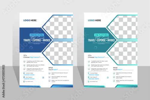 Travel Expense Flyer: A minimalist travel expense flyer, featuring geometric design and placeholders for images, offering a sleek and functional layout for financial management and reporting.