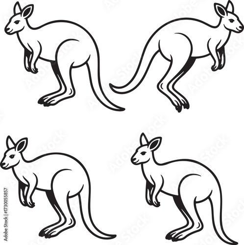 Set of Kangaroo Outline vector illustration isolated On Transparent Background