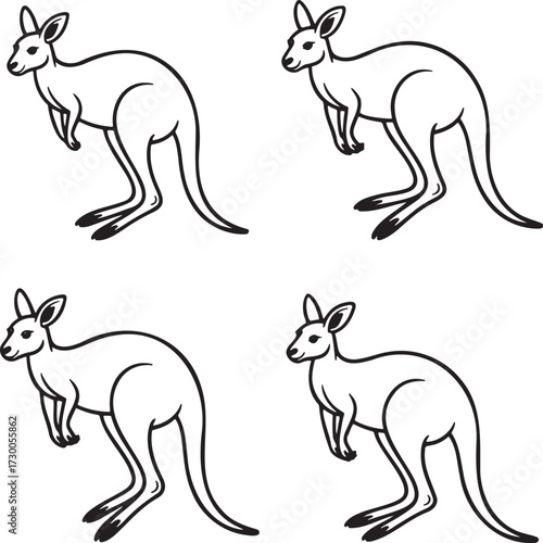 Set of Kangaroo Outline vector illustration isolated On Transparent Background