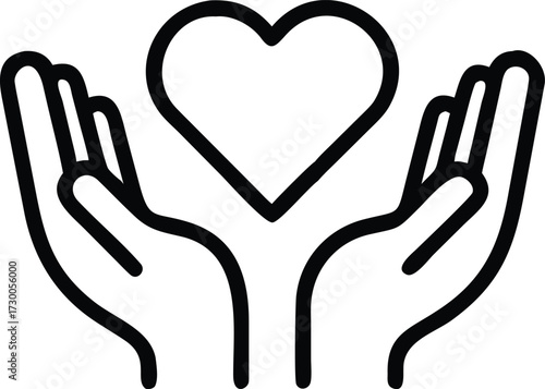 Caring hands holding heart icon symbolizing love support and compassion generosity