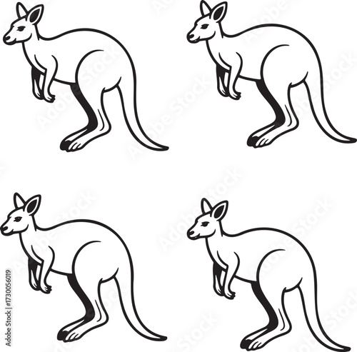 Set of Kangaroo Outline vector illustration isolated On Transparent Background