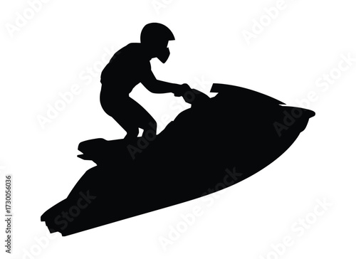 Silhouette of a person riding a jet ski on the water during the day