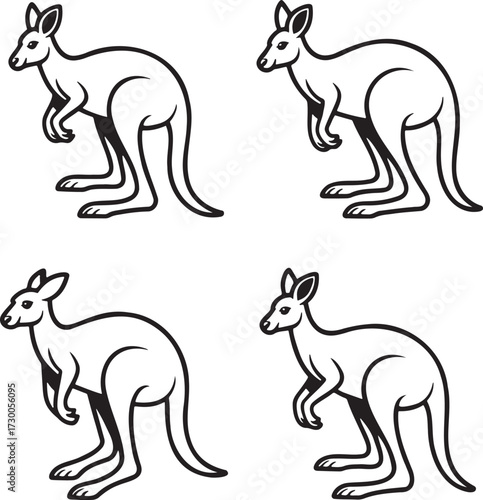 Set of Kangaroo Outline vector illustration isolated On Transparent Background