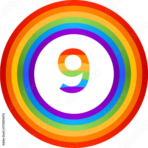 number 9 with rainbow colors. A creative and high-quality illustration featuring numbers in an abstract and modern style. Ideal for use in educational materials, financial